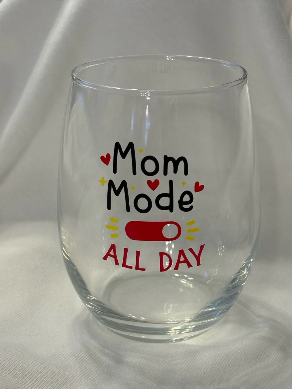 Wine Glass - Mom Mode All Day, Stemless Wine Glass, Home Decor, Dining, Gifts